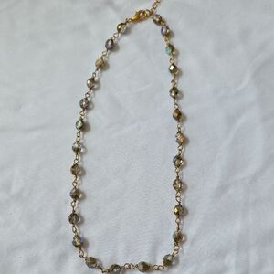 Elegant Gold and Iridescent Beaded Necklace